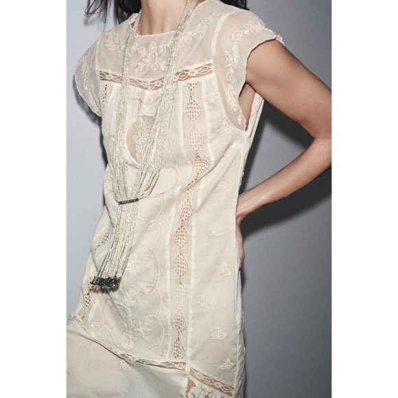 NWT ZARA LIMITED EDITION SEQUIN EMBROIDERED DRESS Size M (Cream) - Picture 4 of 14